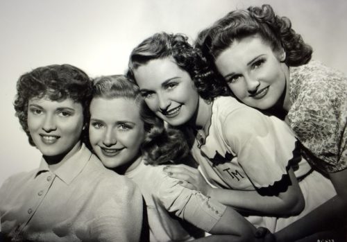 Gale Page (far left) co-starred with three of the four Lane Sisters — Priscilla, Rosemary and Lola — in the 1939 movie “Daughters Courageous.” Their sister, Leota Lane also was an actress. Photo courtesy of Mark Felton Lane Sisters Collection at Simpson College Archives
